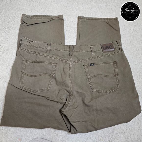 Lee Men's Brown/Green Relaxed Fit Plaid Flannel Lined Pants Size 42 x 30 - Picture 3 of 9